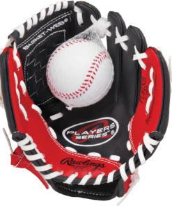 Coupon ✨ Rawlings Players Series Youth Glove and Ball Set 9 inch - Red/Black ✔️